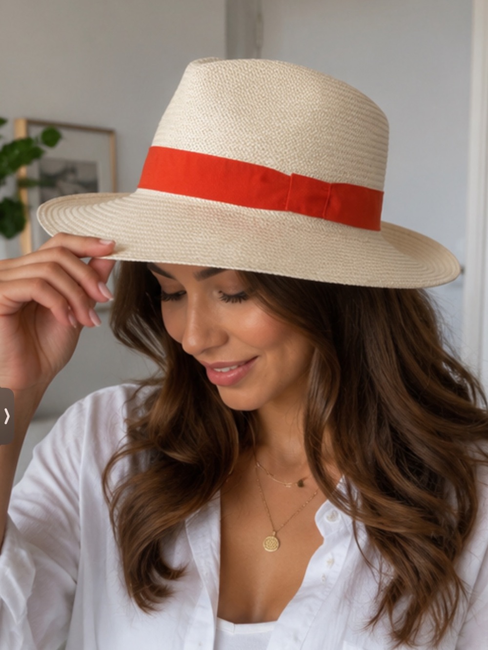 Italian Panama Soft Straw Hat Orange Band Made in Italy Monoprix  56 cm Summer